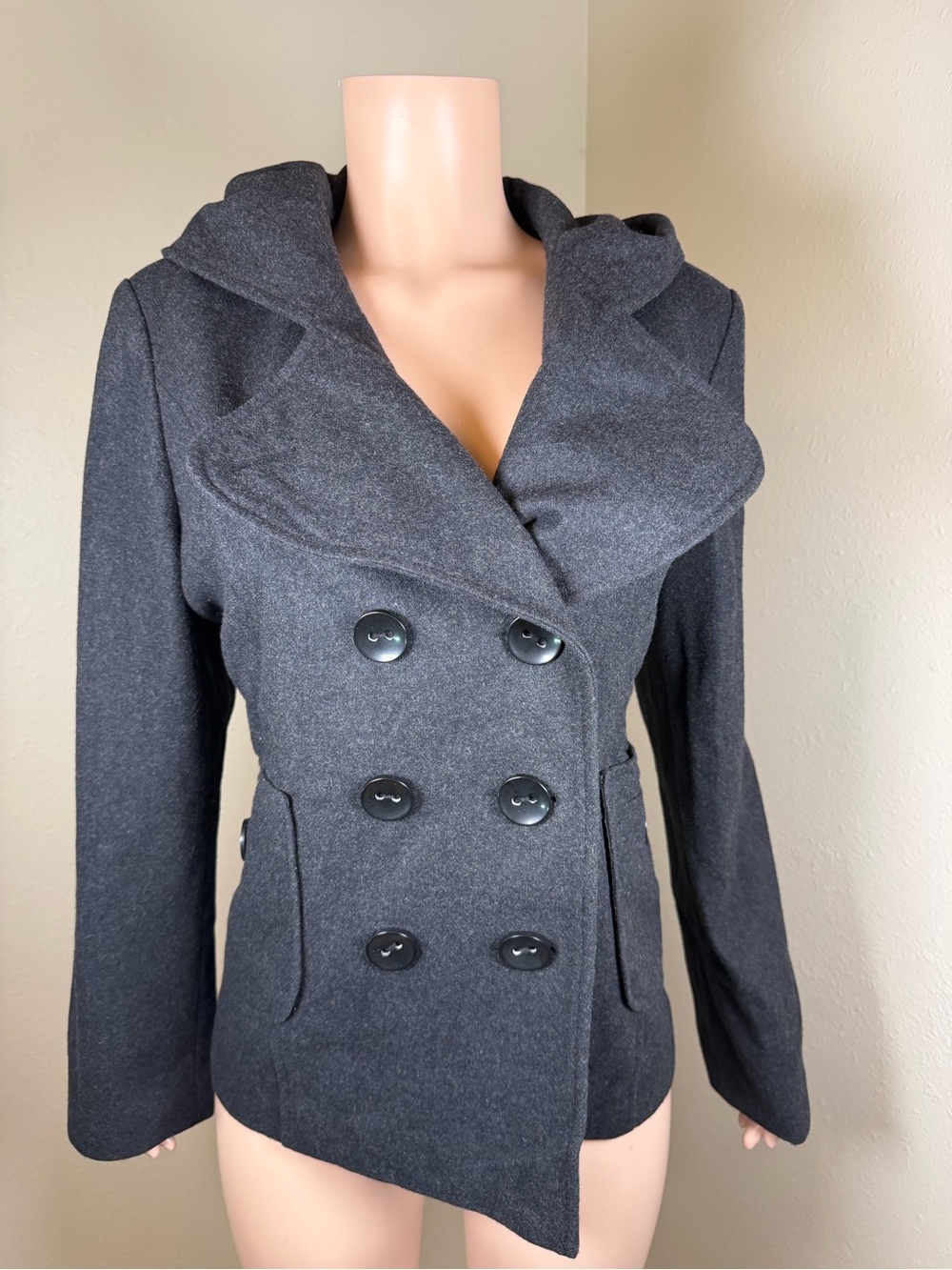 Guess Women's Charcoal Gray Double-Breasted Peacoat size XL